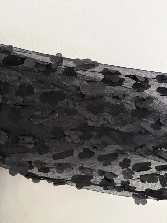 Sioni Black Sweater with 3D Floral Sleeve Details - Picture 2 of 3